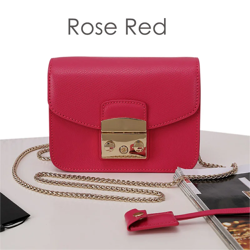 Rose Red-17cm Брендовая дизайнерская женская сумка на плечо из натуральной кожи, женская сумка-мессенджер, сумка через плечо с золотой цепочкой - Цвет: Rose Red-17cm