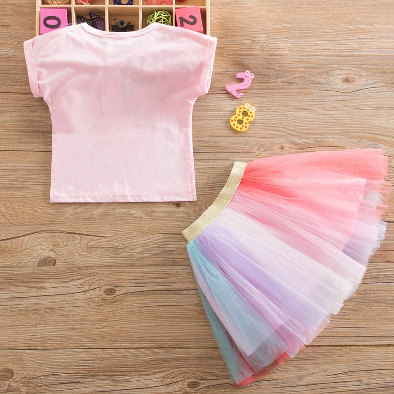 Платье для девочек 2019 новый бренд летнее платье принцессы Bling Star Платье с принтом «Фламинго» 2 шт. Комплект Детская одежда Платья с