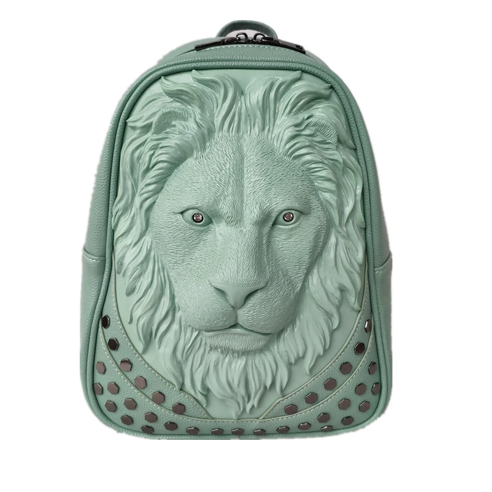 Мужской рюкзак с объемной рельефной головой льва, заклепками и заклепками, женский кожаный мягкий рюкзак для путешествий в стиле панк-рок, школьный рюкзак для ноутбука, сумка для Хэллоуина - Цвет: 1618