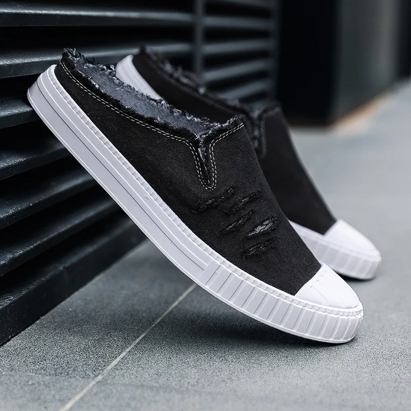 

Ban tuo xie Men's Social Fella Breathable with Holes Canvas Shoes Versitile Fashion Loafers No Heel Shoe