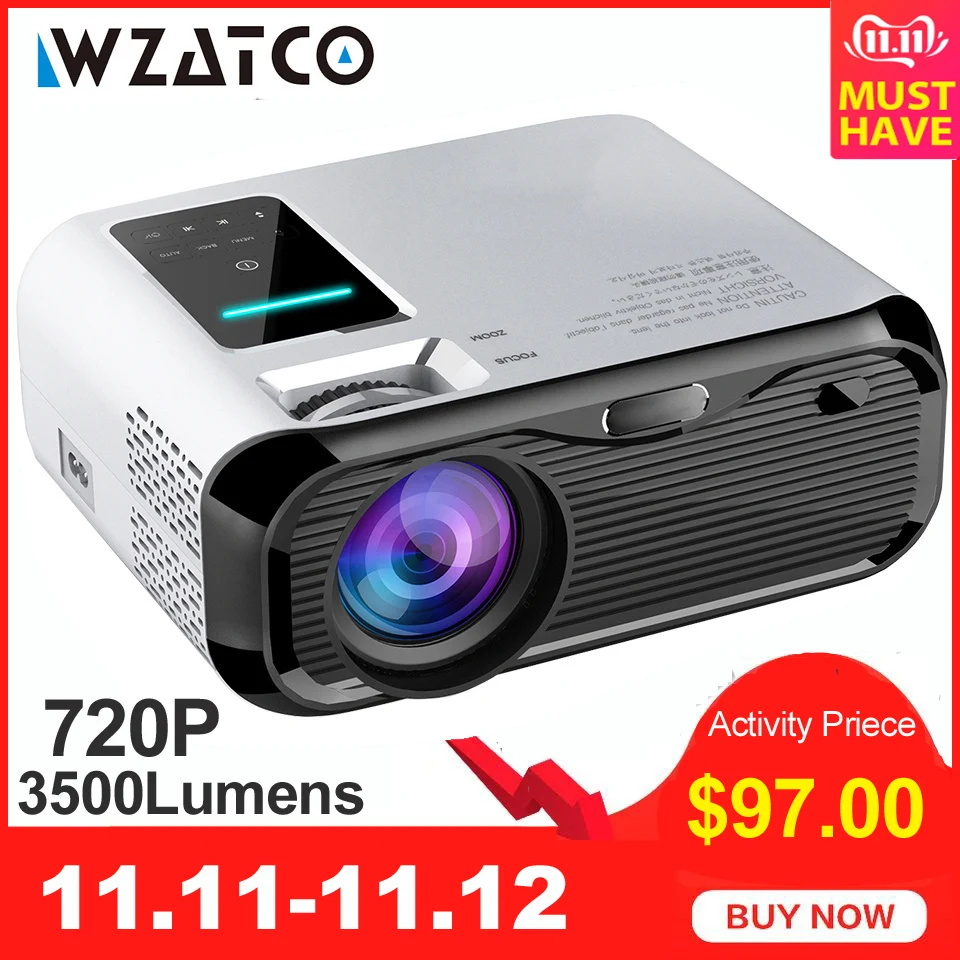 Billige WZATCO E500 720P HD Projektor 1280*800 3500lumen HDMI Home Theatre Android 9.0 Optional Projektoren WIFI Beamer LCD proyector