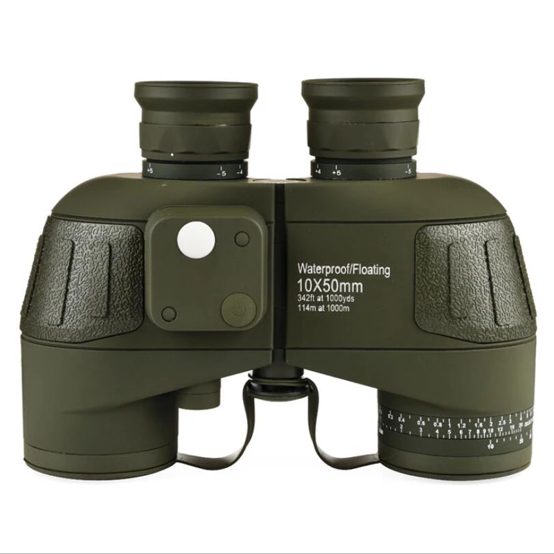 Профессиональный Военный бинокль 10X50 дальномер мощный телескоп водонепроницаемый тактический компас ночного видения поплавок Spyglass - Цвет: Army Green