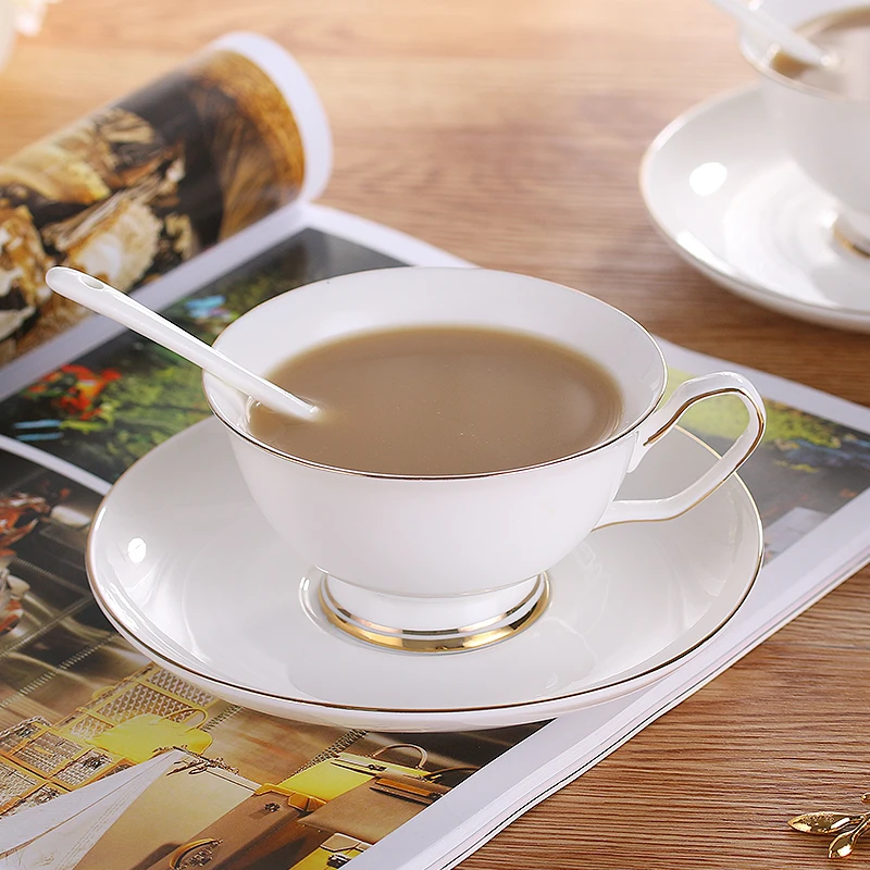 Engraving Bone China Coffee Cup Saucer Spoon Set 180ml Brief Ceramic Teacup Concise White Elegant Porcelain Tea Drop Ship | Дом и сад