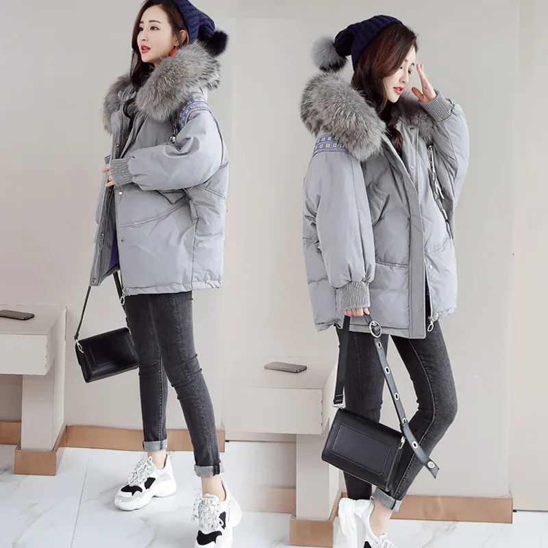 

Down Jacket Cotton-padded Clothes Women's 2019 New Style Winter Korean-style Loose-Fit Large Fur Collar Cotton-padded Clothes Th
