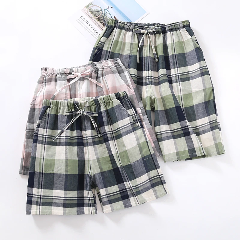 plaid sleep shorts womens