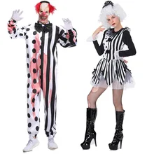 Хеллоуин взрослый злой костюм клоуна для косплея для женщин и мужчин карнавальные вечерние Ужасы кровавые полосы точка печати комбинезон платье комплект