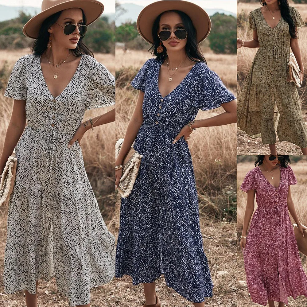 boho button front maxi dress