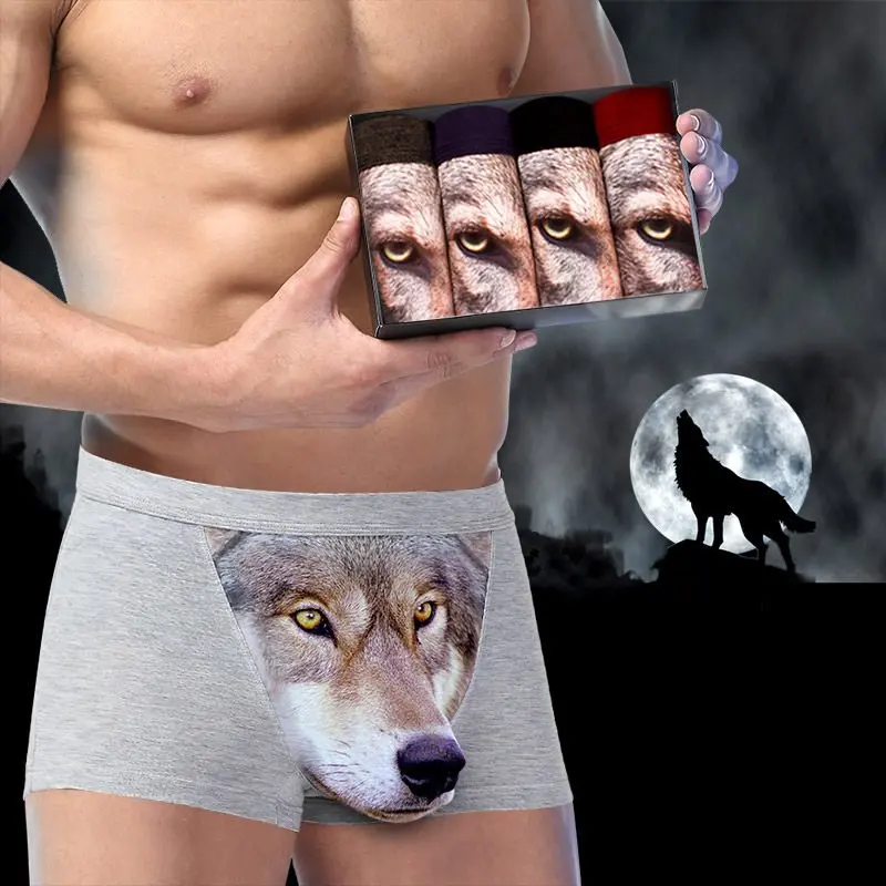 1 Piece Men's Panties With Wolf Eagle Cartoon Modal Underpants Men