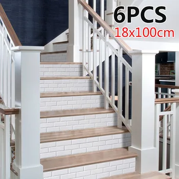 

Staircase Stickers White 3D Ceramic Tile Background Removable 18*100cm 6pcs