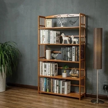 

Solid Wood Bookshelf Elegant Book Display Rack Standing Living Room Shelves Kitchen Storage Book Magazine Organizer CD Holder