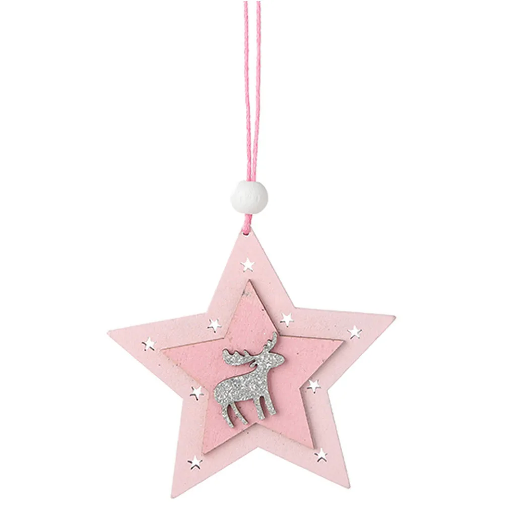 Рождественский розовый деревянный пятиконечная звезда кулон креативная маленькая елка Рождественские Висячие украшения Рождественские украшения для дома#15 - Цвет: C