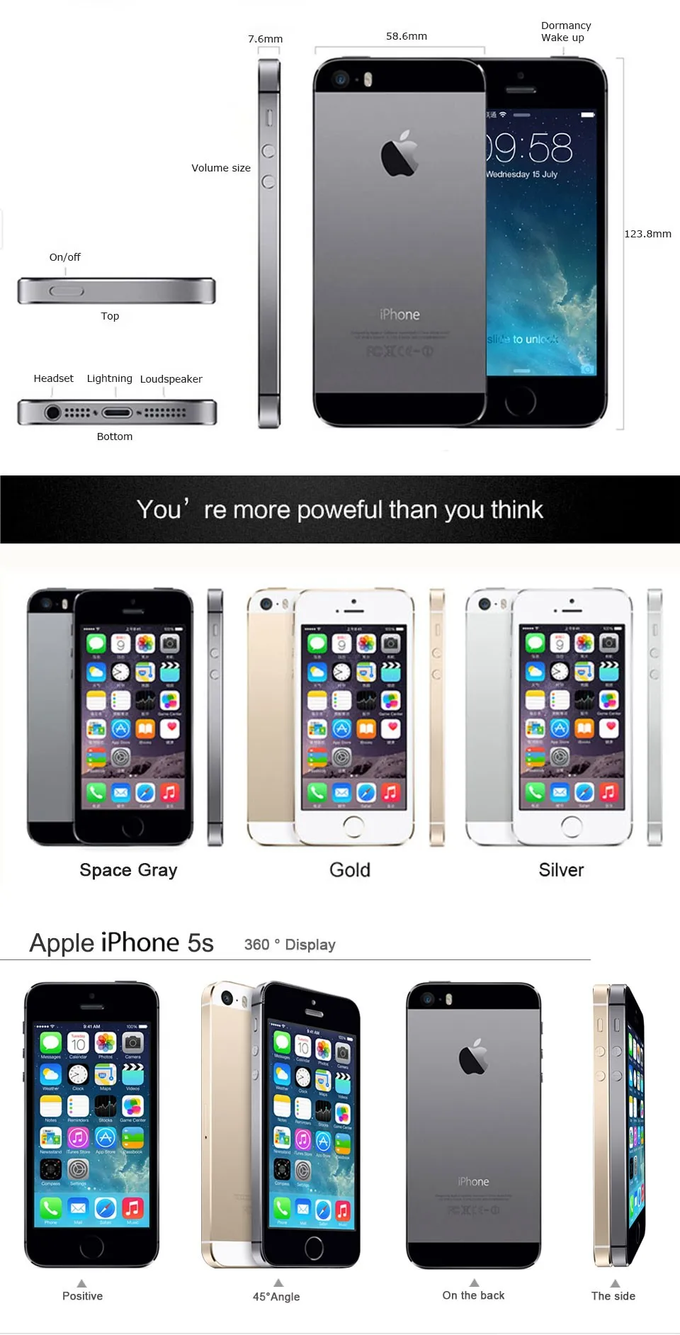 Apple iPhone 5S IOS 4G LTE разблокированный мобильный 4,0 ''16 Гб/32 ГБ/64 Гб rom WiFi gps 8MP Touch ID отпечаток пальца используемый смартфон