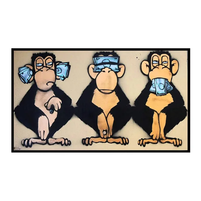 Canvas Poster 3 Monkeys Poster Cool Graffiti Street Art Canvas Painting Wall Art for Living Room Home Decor Posters and Prints JL288-22