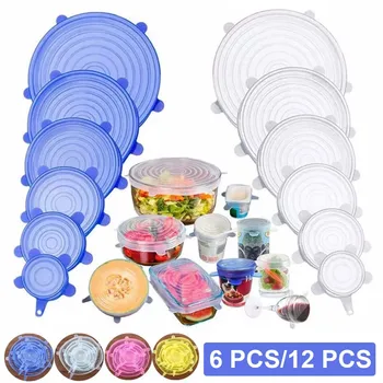

6/12Pcs Silicone Stretch Lids Food Seal Cover Reusable Stretch Wraps Bowl Cover Fresh Keeping Lid Film Kitchen Accessories