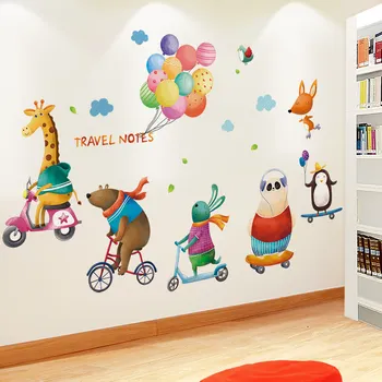 

3D Cartoon Colorful Animals Nursery Room Wall Stickers Giraffe Kid's Room Cartoon Classroom Wall Decals Rainbow Unicorn Poster