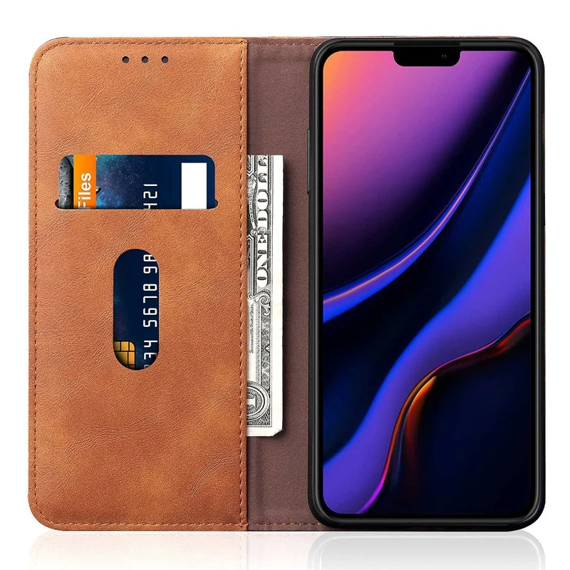 Для iPhone PU кошелек кожаный чехол Слот для кредитных карт Магнитный кошелек Чехол светильник коричневый