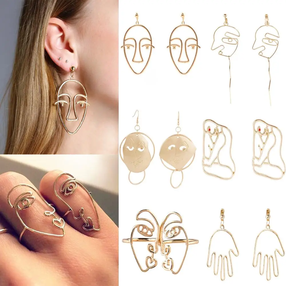 

Trend Abstract Art Drop Earrings Gold Color Hand Palm Face Crystal Dangle Earrings Girls Fashion Statement Earrings For Wome