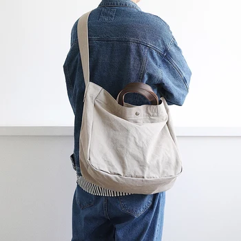 

Vintage Canvas Tote Bag Dropshipping Canvas Leather Shoulder Bag Unsiex Canvas Handbag Shopping Bag Everyday Tote