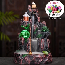 Высокая гора водопад обратного потока благовоний горелка светодиодный светящийся шарик и 20 шт. благовоний конусов дома Держатель для благовоний