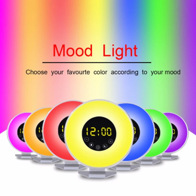 

Touch Wake Up Lights Digital Alarm Clock Colorful Atmosphere Bedside Lamp Sunrise Sunset Memory Radio Sleep Light Novelty Gifts