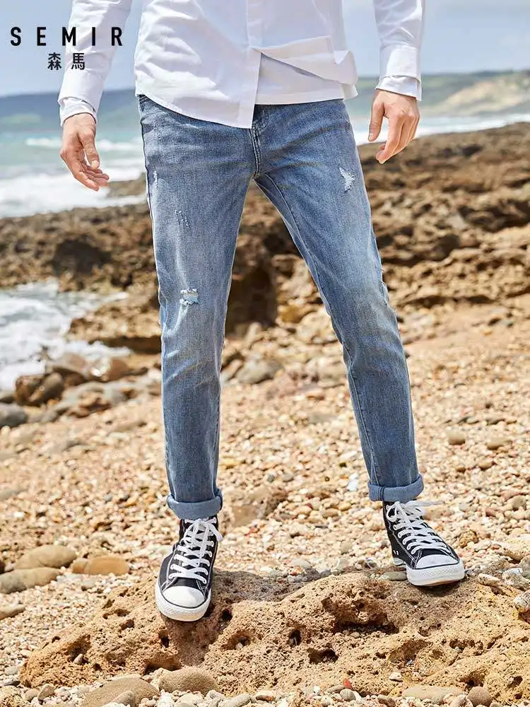 Seller SEMIR Men Slim Fit Jeans with Destruction Men's Washed Jeans in Soft Cotton Casual Pants Classic Jeans Male Fashion for Spring