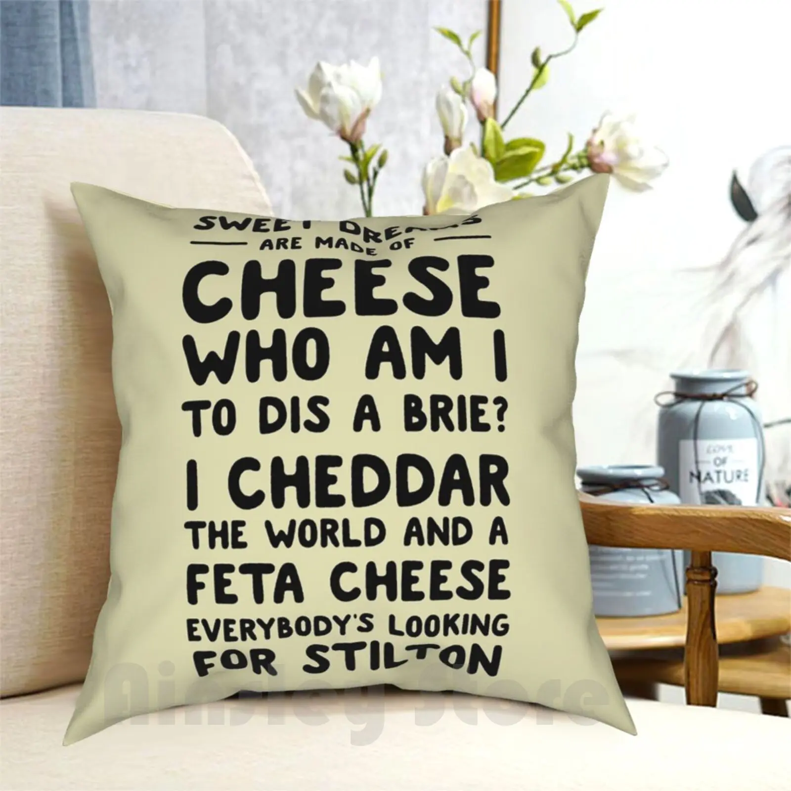 Delicious Coagulated Milk Cheese Funny Sweet Dreams are Made Brie Cheese Throw Pillow Multicolor 18x18