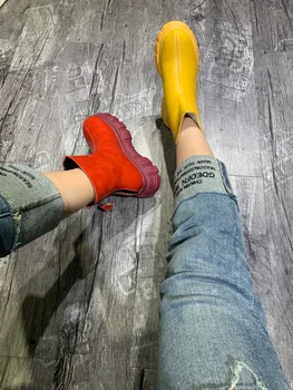 

all-match women's shoes 2020 new candy color zipper platform shoes wedge and cotton Martin boots locomotive short boots