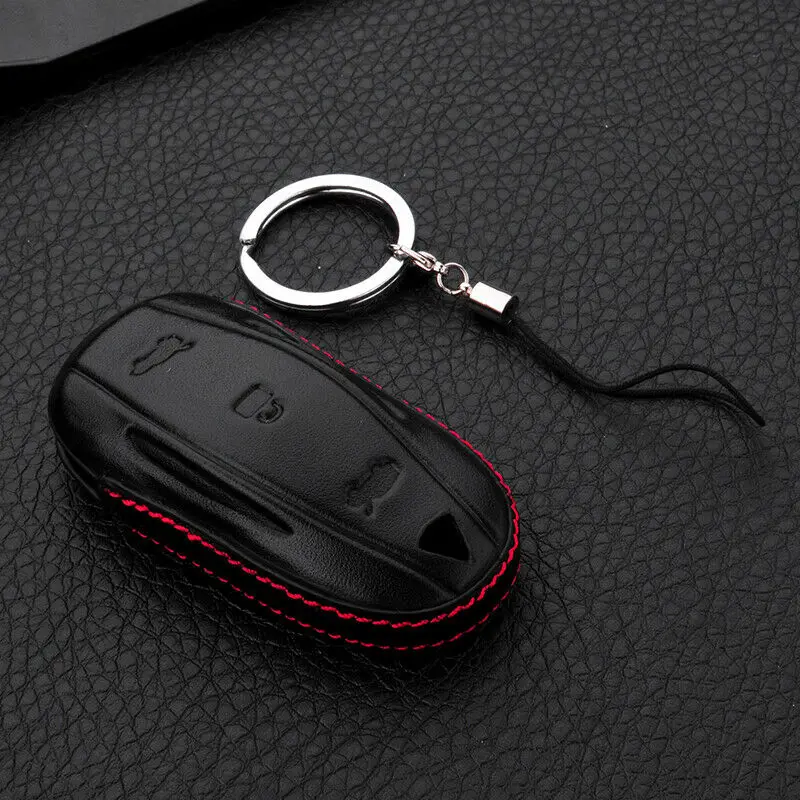 Brand New 1x Genuine Leather Car Key Case Fob Shell Bag Cover For Tesla Model-X Model-S