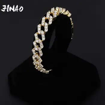 

JINAO 7Inch-9Inch New Lock Clasp 14mm Heavy Iced Out Cuban Chains Bracelet Cubic Zircon Link For Man Hip Hop Jewelry