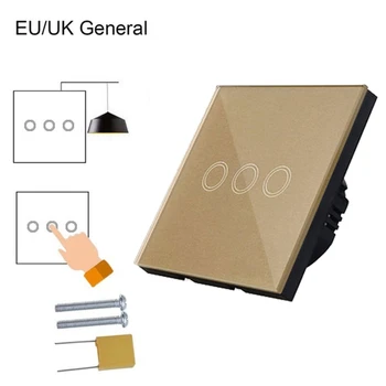 

Home Use 3 Gang 1 Way Crystal Tempered Glass Touch-Sn Wall Light Switch Panel