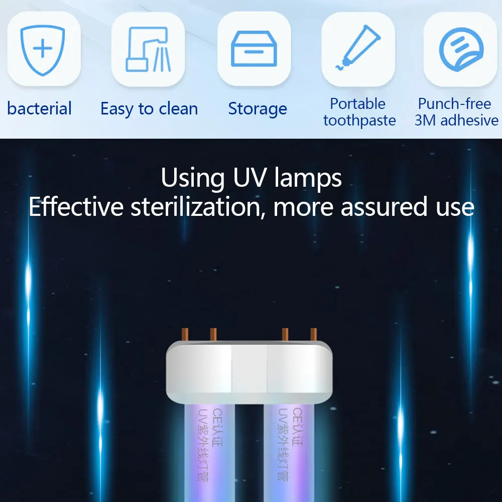 2 в 1 УФ-светильник, Ультрафиолетовый Стерилизатор зубных щеток, автоматический диспенсер для зубной пасты, держатель зубной щетки, гигиенический набор для чистки полости рта