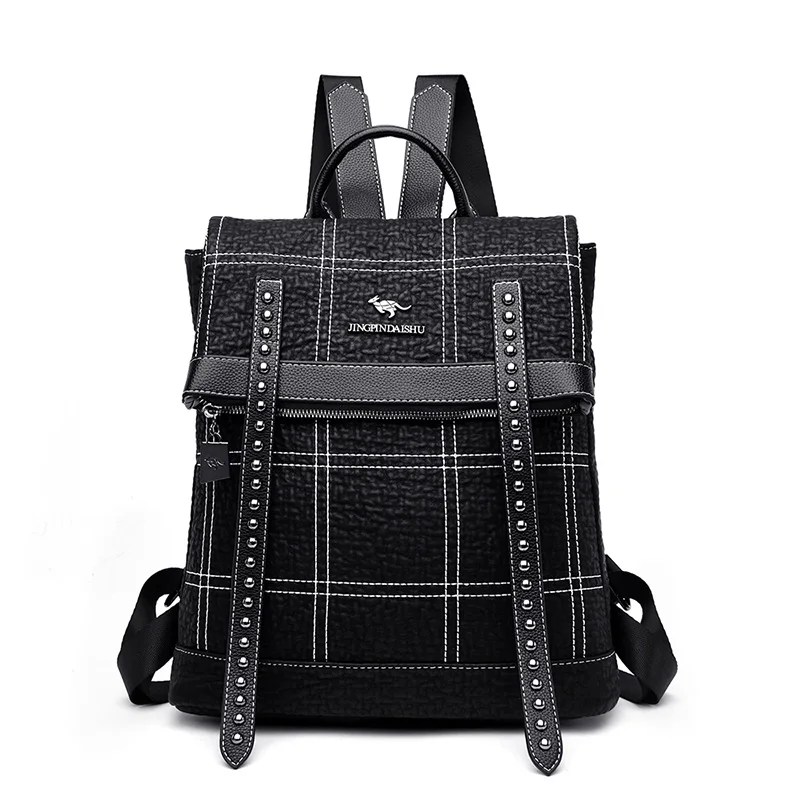New Rivet belt backpack women sheepskin leather backpack school bags for teenage girls waterproof high capacity travel backpacks 