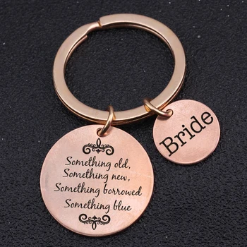 

Bride Keychain Keepsake Keyrings Jewelry Round Tag Suit Stamped Key Holder Car Key Tag Wedding Souvenir Pendants Bag Charm Women