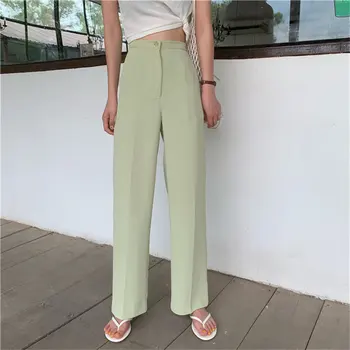 

HziriP 2020 High Waist Chic OL Fashion Straight Trousers Stylish Women Solid Leisure All Match Large Size Gentle Wide Leg Pants