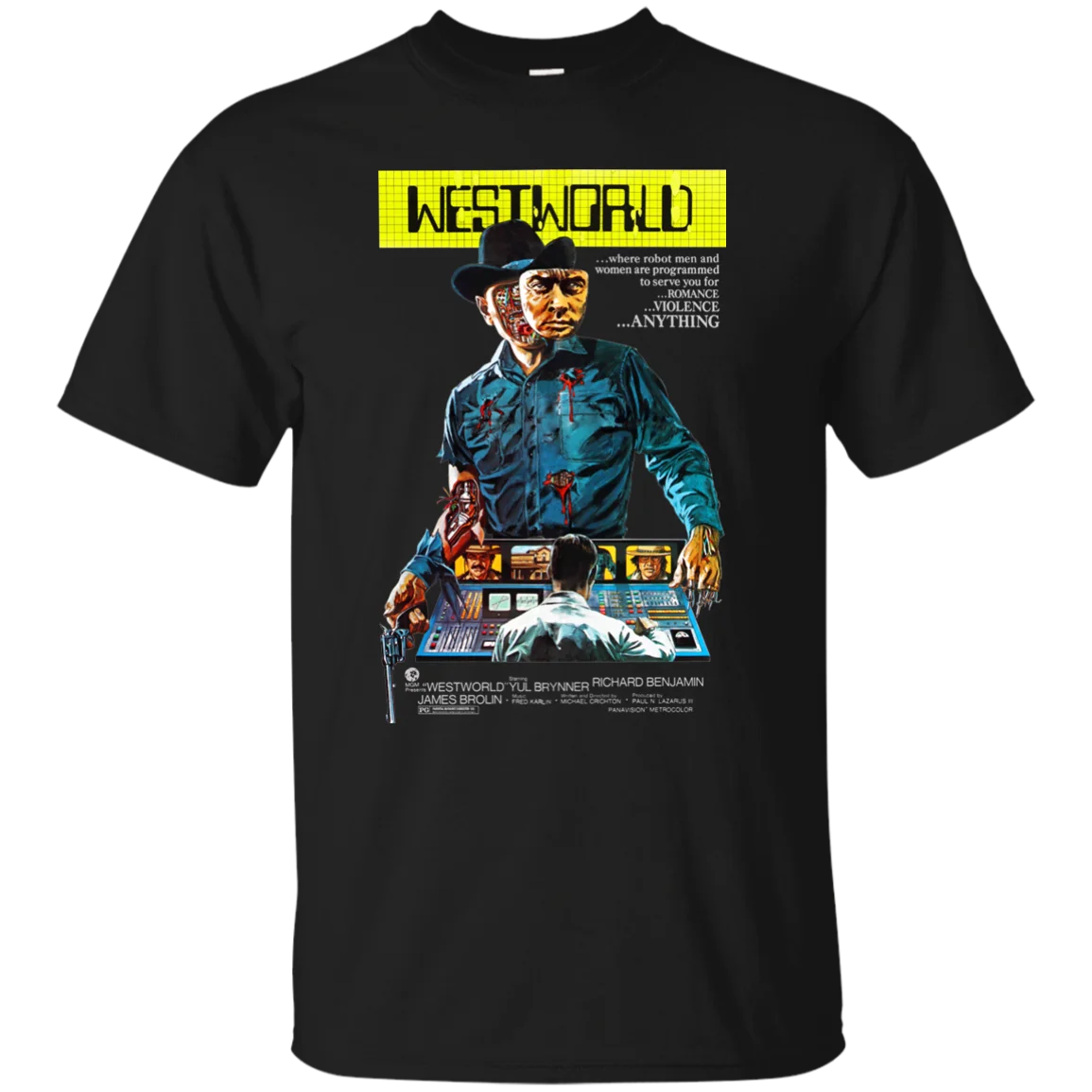 Westworld Юл Бреннер кино робот в стиле ретро 1970-е годы Ultra хлопковая футболка