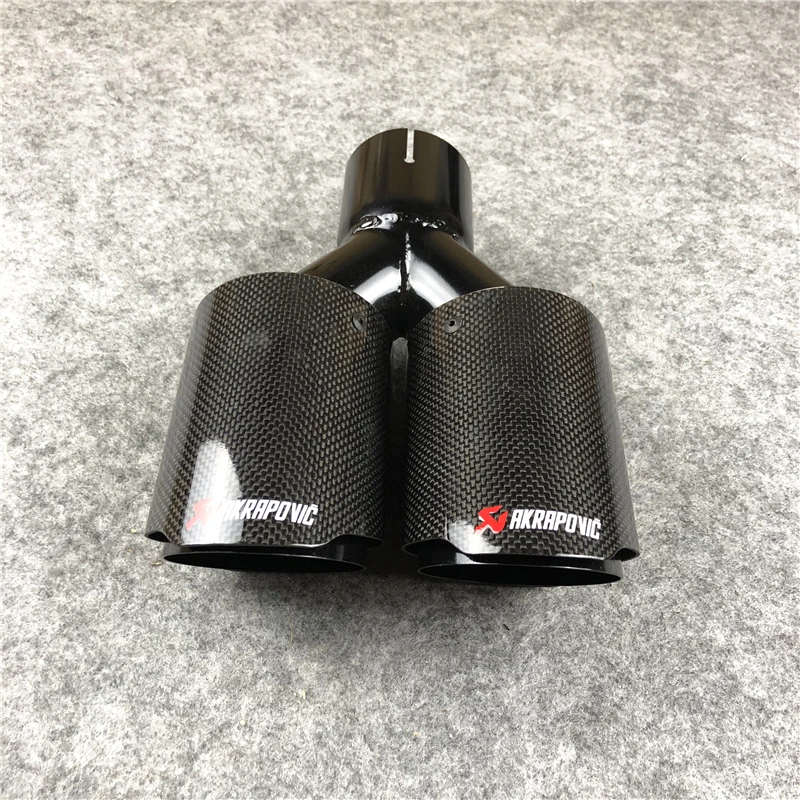 1 шт. Akrapovic выхлопные Двойные наконечники Авто глянцевый черный нержавеющая сталь двойные выхлопные трубы для универсального глушителя
