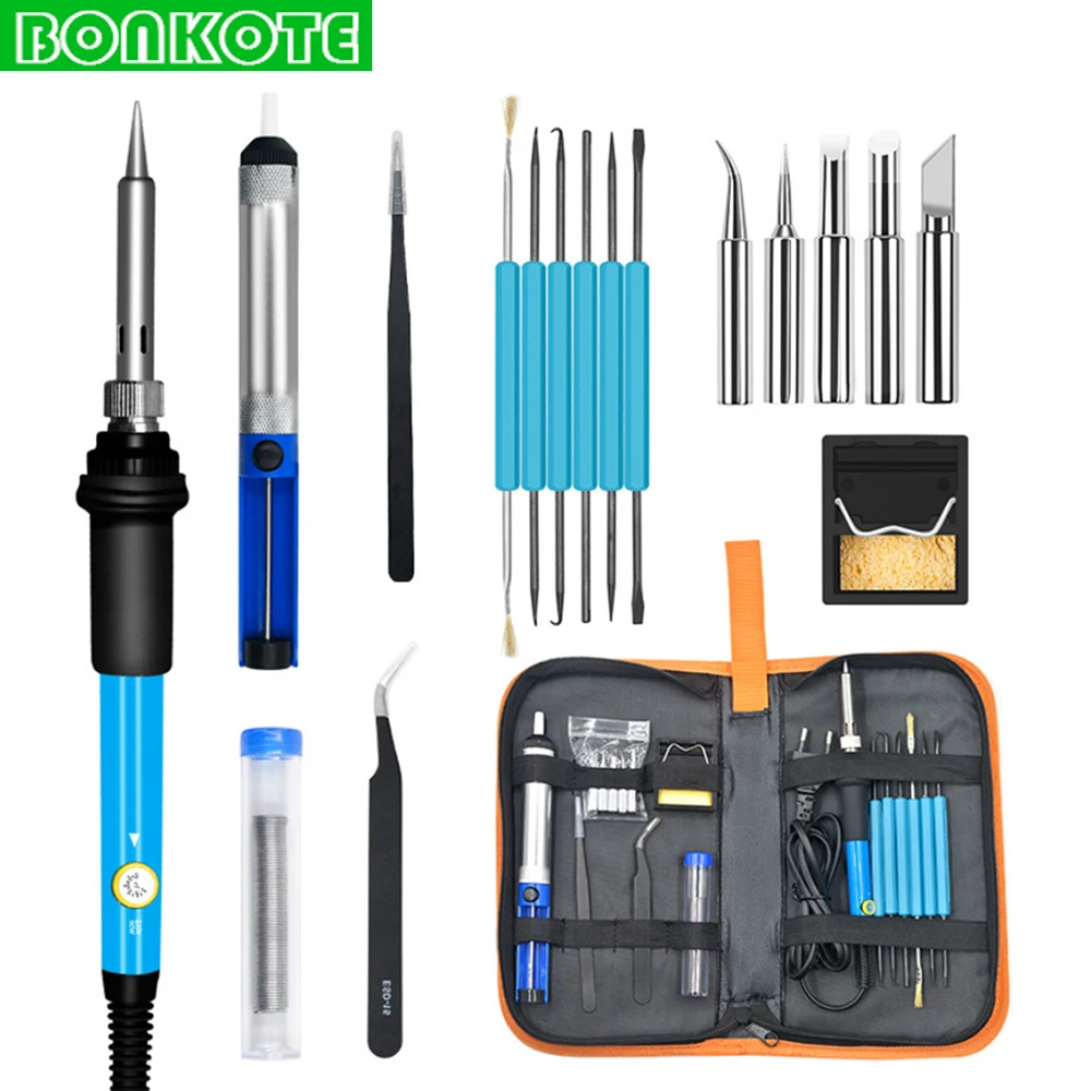 

US EU UK Plug 60W Adjustable Temperature Electric Soldering Iron Quality Soldering Iron Tips Tools Kits Sets With Tin Wire