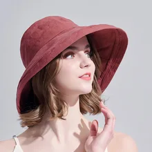 Летняя складная шляпа-ведро для женщин, темно-синяя, розовая, желтая, солнцезащитная, хлопковая, Рыбацкая, с большими полями, шапки для бассейна, шапка для защиты от солнца