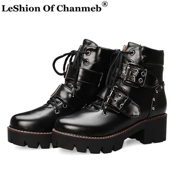 

Punk Street Style Multi-Buckled Gothic Boots Ladies Lace up Chunky Heels Platforms Army Military Boots Winter Shoes botas mujer