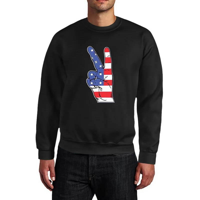 

2019 New Warm hoodies men 2019 V Gesture Print For American Flag Mens Hoodie Autumn Casual Pullover Sweatshirt Velvet Hoodies