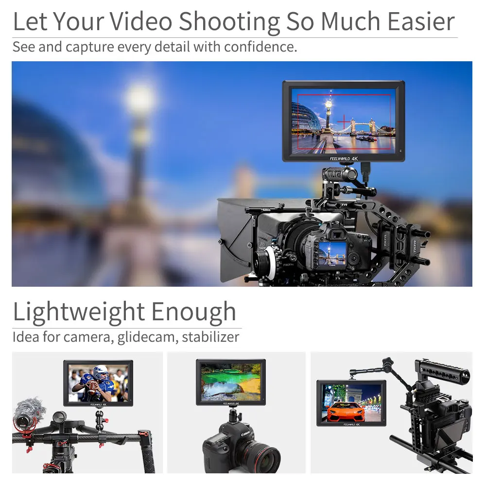 FEELWORLD T756 7'' 1920x1200 IPS On Camera Field Monitor Support 4K HDMI Input Output + NP750 Battery Charger for Camera ZHIYUN