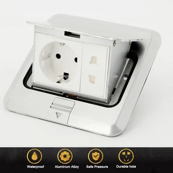 

2 Position Aluminum Alloy Ground Socket Waterproof Pop-up Ground Socket EU/US Standard Network Computer Desktop Hidden Socket