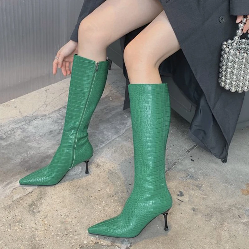Botas hasta la rodilla con punta estrecha para mujer, botines largos de charol, Color caramelo, estilo Punk, 2021 -
