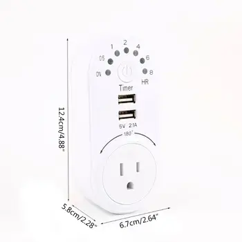 

US Plug Countdown Timer Switch Dual USB Ports 1 AC Socket 8 Hours Setting Outlet