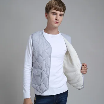 

2019 down vests men tank add wool with thick warm render vest youth imitation lambs wool vest