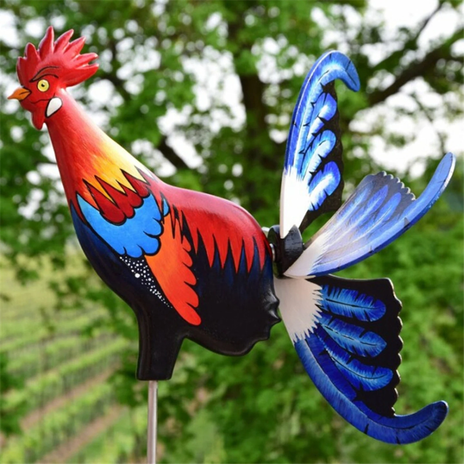 17.7" Standing Windmill Rooster Wind Spinners Statue Outdoor Garden