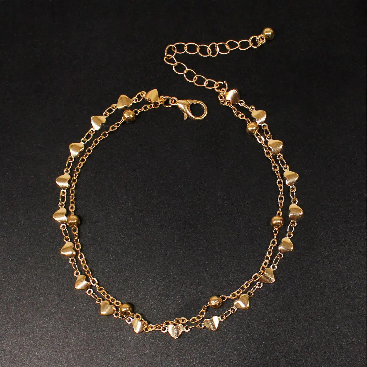 

Hot Sales Double Layer Beach Anklet Women's Popular Peach Heart Hand Chain-Style Teacher Design