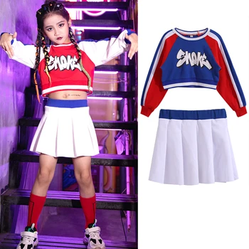 

Children Jazz Dance Clothing Girls' Ropa Hip Hop Clothes Stage Blue Sweater Girl Clothing Performance Hip Hop Jazz Dance Skirt