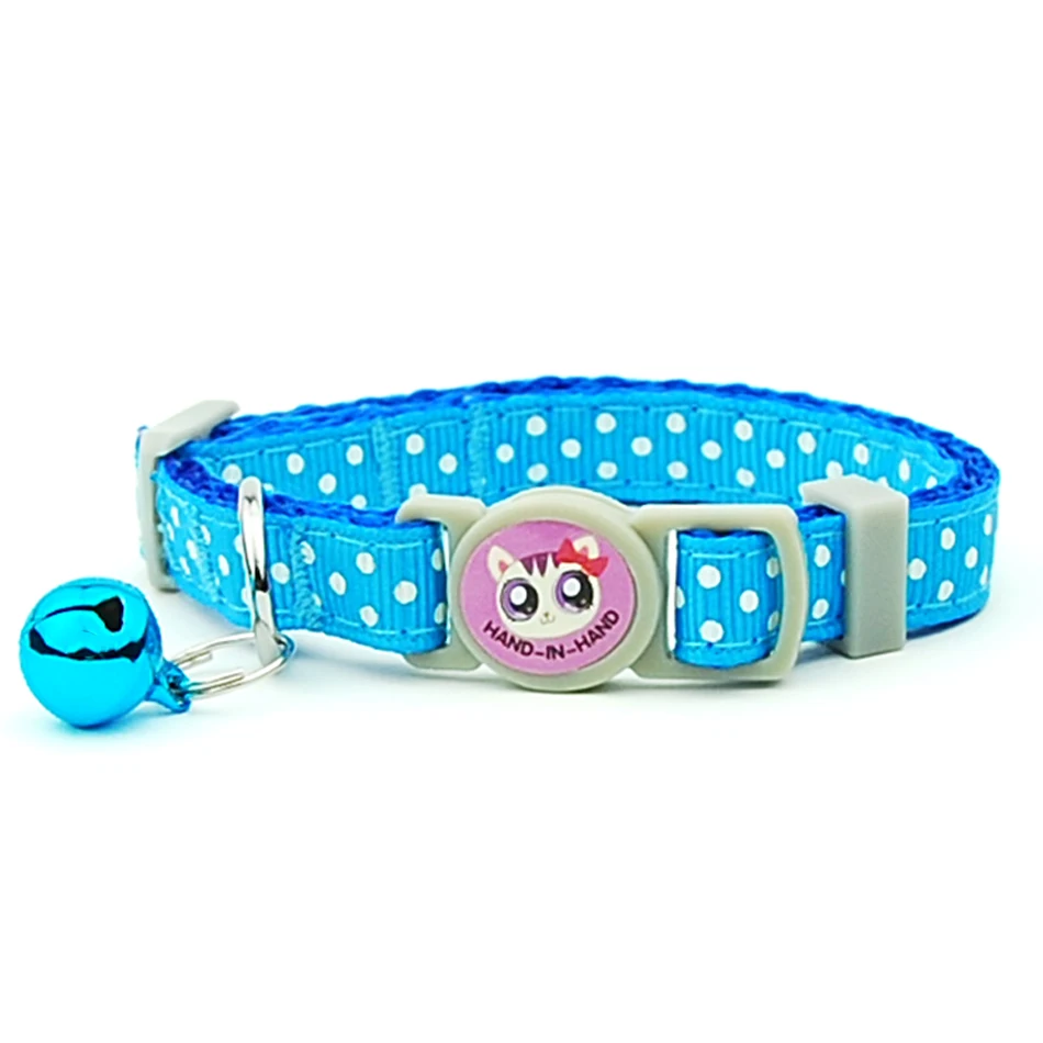 Pet Cat Collar With Bell Breakaway Safety Adjustable Cat Collar Kitten Reflective Polka Dot Print Pet Cats Necklace Accessories