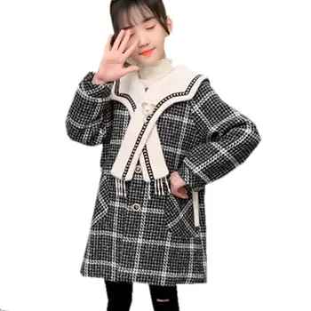 

New Design Winter Coat For Girls Thick Woolen Jacket For Girls Fashion Plaid Kids Outerwear Autumn England Teenage Warm Clothes